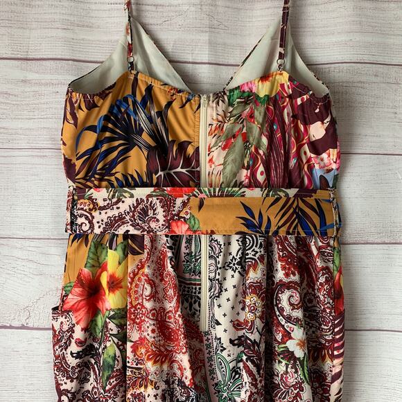 A. Peach Floral Print Belted Jumpsuit Wide Leg Adjustable Straps Pockets Size M - Picture 9 of 16